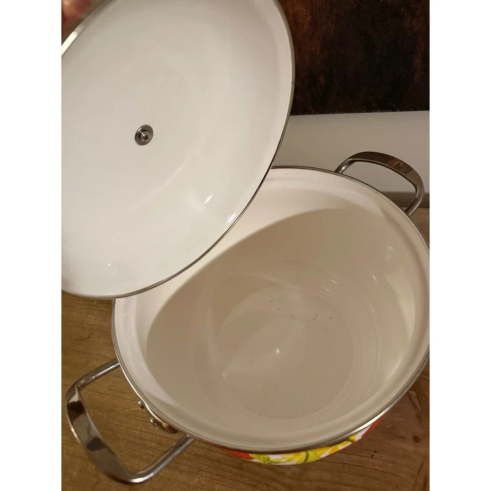 The Pioneer Woman Enamel on Steel Floral Dutch Oven Stock Pot with Lid White‎